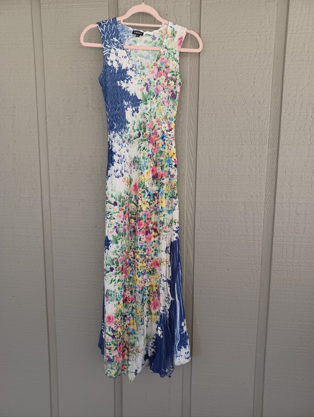 Komarov Floral Charmeuse Maxi Dress Size XS Sleeveless Crinkle Slit Pullover